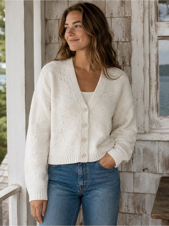 L.L. Bean Sweaters - Vintage LL Bean Cardigan M ivory Freeport tag 100% Cotton Made USA heritage knit